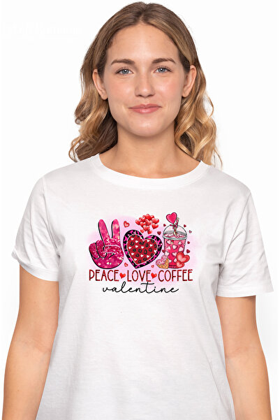 StoryGift Romania Tricou Femei Cu Mesajul "peace, Love, Coffee, Valentine", P...