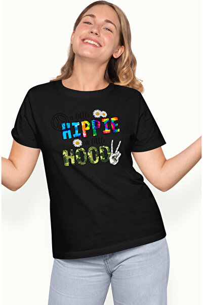 StoryGift Romania Tricou Femei Cu Mesajul "a Little Hippie, A Little Hood", S...