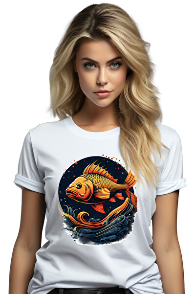 StoryGift Romania Tricou Femei Cu Un Peste, Ilustratie, Cerc, Apa, Mare, Pest...