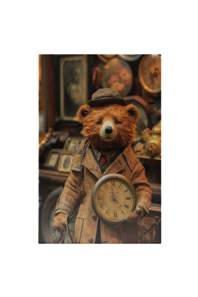 StoryGift Romania Tablou Canvas: Animații- Urs Animat Cu Ceas În Mână Și Pălărie- Fotografie Animată Și Ceasuri