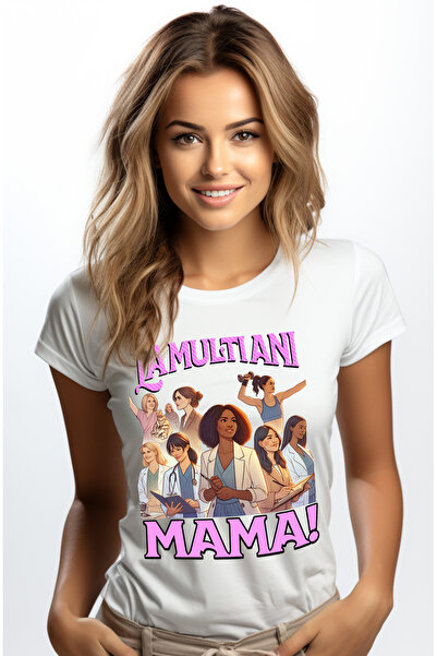 StoryGift Romania Tricou Femei Femei Puternice Text La Multi Ani Mama! Cu Imprimeu Pe Fata, 100% Wht_m