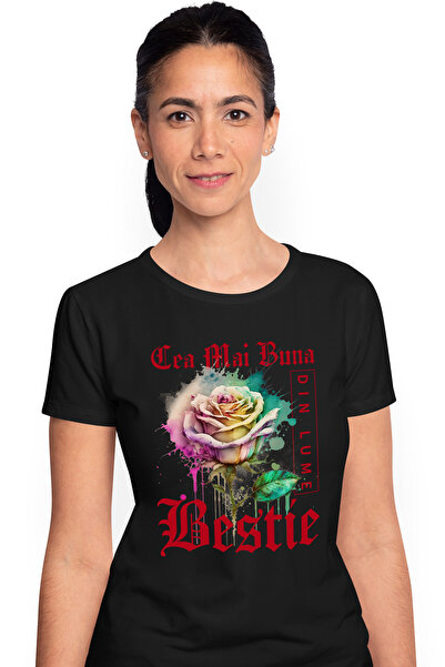 StoryGift Romania Tricou Femei Cu Textul Cea Mai Buna Bestie, Din Lume, Floar...