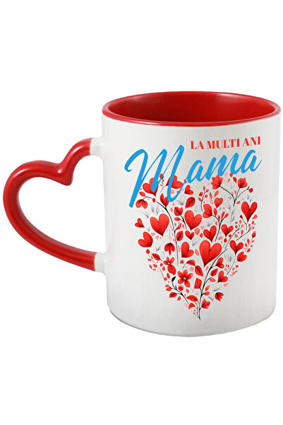 StoryGift Romania Cana Cu Inima In Forma De Flori Text La Multi Ani Mama, Ziua Mamei, Ceramica, 3, Cu Maner Inim Stg