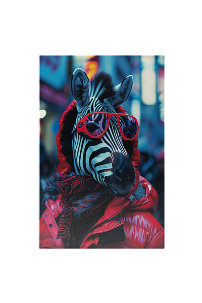 StoryGift Romania Tablou Canvas Zebra Cu Ochelari Si Esarfa Intr-o Geaca Groa...