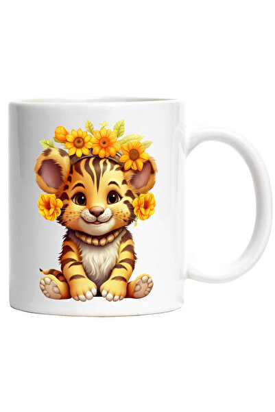 StoryGift Romania Cana Cu Un Pui De Tigru Vesel | Flori Pe Crestet | Floarea-...