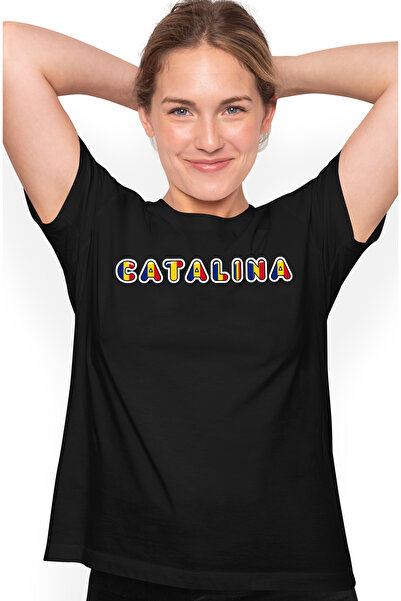 StoryGift Romania Tricou Femei Cu Numele Catalina, Romania, Suporter, Steagul Romaniei, Patriot, Blk_l