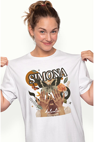 StoryGift Romania Tricou Femei Cu Numele Simona, Colaj Fata, Fluture, Flori, ...