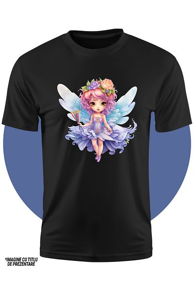 StoryGift Romania Tricou Copii Cu O Fetita Cu Aripi De Zana, Ilustratie, Floricele Pe Par, Tine Multe Creioa