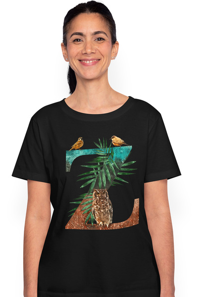 StoryGift Romania Tricou Femei Cu Litera, Z, Bufnita, Pasari, Multicolor Cu I...