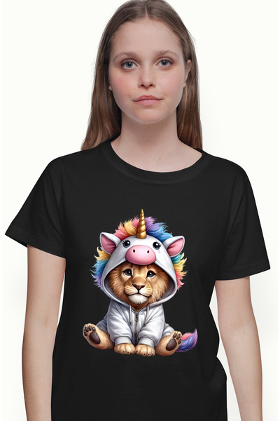 StoryGift Romania Tricou Femei Cu Un Pui De Leu Costumat Intr-un Unicorn, Ilu...