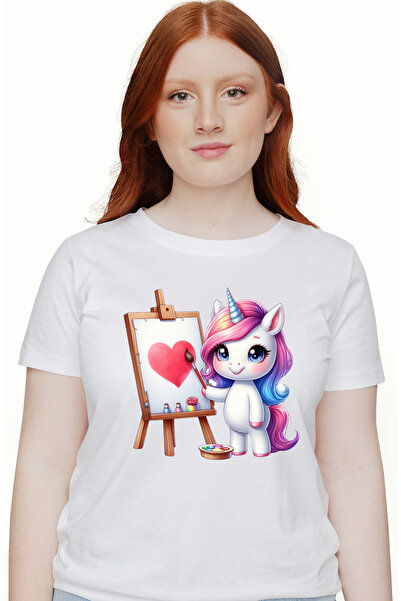 StoryGift Romania Tricou Femei Cu Un Unicorn Care Picteaza O Inima, Imbujorat...