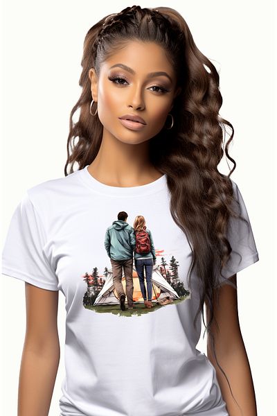 StoryGift Romania Tricou Femei Cu Un Cuplu La Camping, Ilustratie, Ghiozdan, Pregatiti, Cort, Padu Wht_l