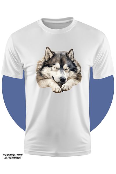 StoryGift Romania Tricou Copii Cu Un Caine Husky Care Doarme, Ilustratie, Somn, Oboseala, Ora De Culcare, Pr