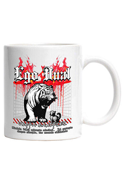 StoryGift Romania Cana Ego Dual Tigru Si Pisica Echilibru , 330ml, Ceramic Cu Maner Alb, Cu Maner Alb Stg