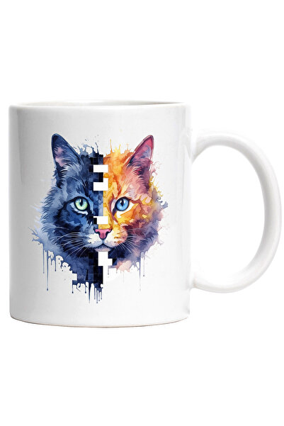 StoryGift Romania Cana Cu Pisica, Pixel, Watercolor, Dualitate, Animal, Multi...