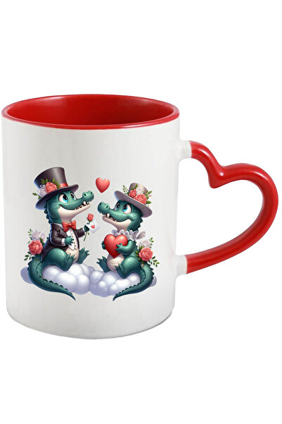 StoryGift Romania Cana Cu 2 Crocodili Care Stau Pe Nori | Veselie | Ilustratie | Fericire | Tranda, Cu Maner Inim Stg