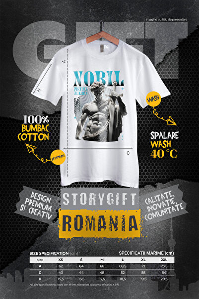 StoryGift Romania Tricou Femei Bust De Statuie Greceasca Cu Sabie Nobil Virtute Cu Imprimeu Pe Fat Wht_l