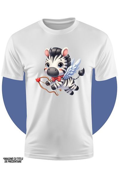 StoryGift Romania Tricou Copii Cu O Zebra Care Trage Cu Arcul, Zboara, Aripi, Cupidon, Indragostire, Valenti