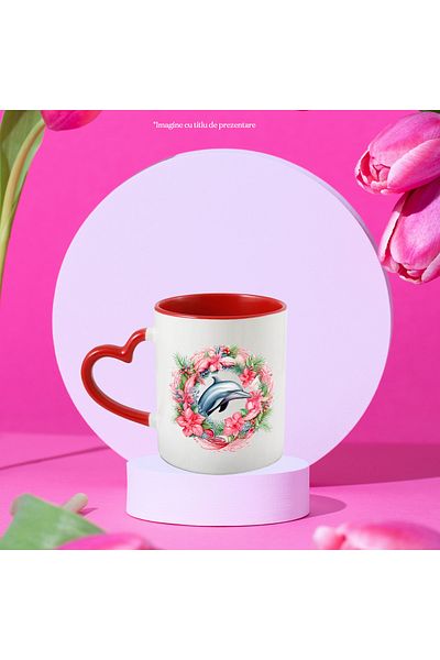 StoryGift Romania Mug with a dolphin | poppy crown | leaves | mistletoe | water | sea | ocean |, With ,STG