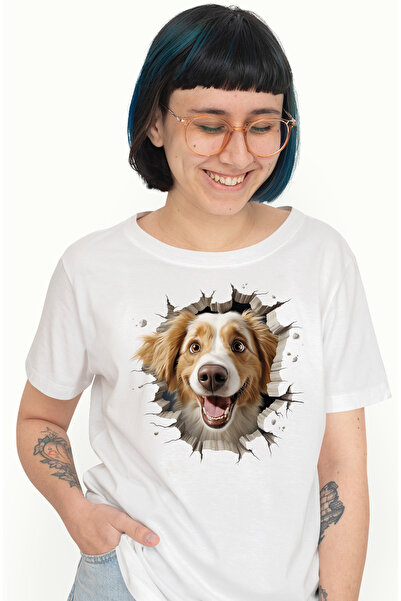 StoryGift Romania Tricou Femei Cu Un Caine Jucaus Care Scoate Capul Printr-un...