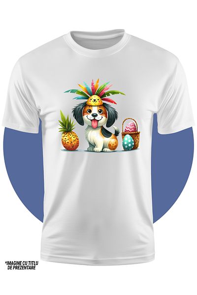 StoryGift Romania Tricou Copii Cu Un Catel Vesel, Limba Scoasa, Ilustratie, Jucaus, Ananas, Nebunatic, Oua V