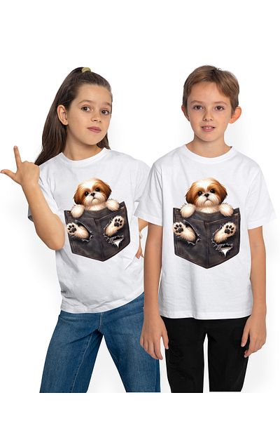 StoryGift Romania Tricou Copii Cu Un Catel Neastamparat Care A Rupt Un Buzunar, Ilustratie, Pentru Iubitorii