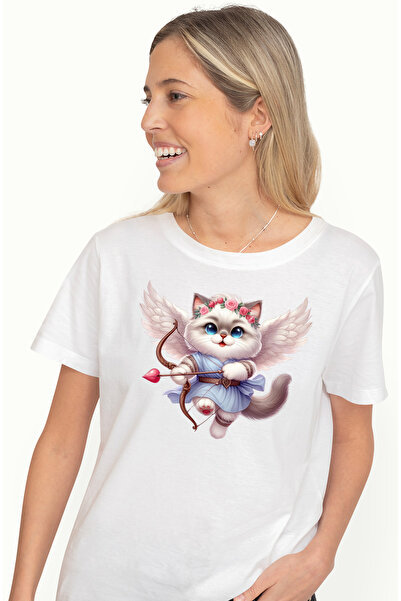 StoryGift Romania Tricou Femei Cu O Pisicuta Blanoasa Cupidon, Ilustratie, Trage Cu Arcul, Indrago Wht_l