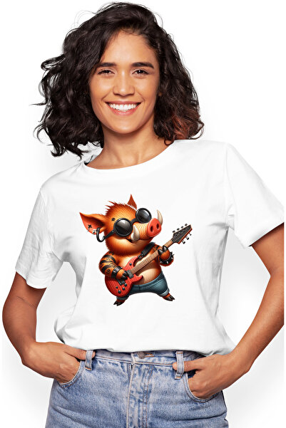 StoryGift Romania Tricou Femei Cu Un Porc Mistret Tatuat Care Canta La Chitar...