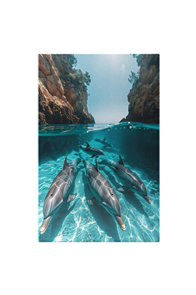 StoryGift Romania Tablou Canvas Delfinii Din Apa Turcoaz Claritate La Poalele...