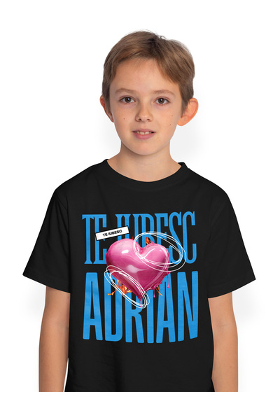 StoryGift Romania Tricou Copii Baieti Te Iubesc Adrian, Dragoste, Inima, Iubi...