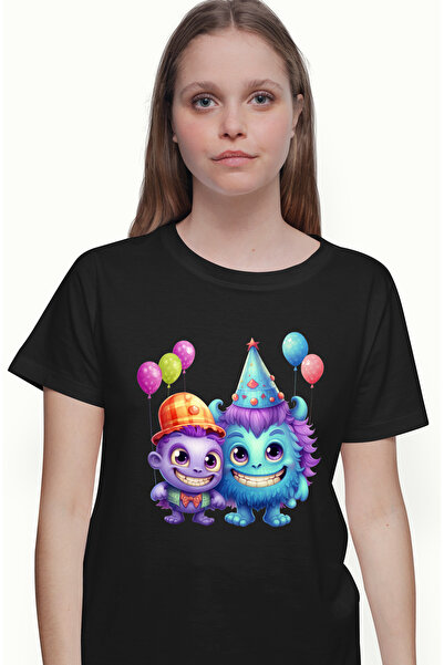 StoryGift Romania Tricou Femei cu 2 creaturi bucuroase, ilustratie, aniversar...