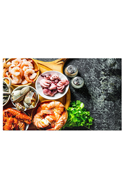 StoryGift Romania Tablou Canvas Fructe De Mare Diverse Pe O Placa De Taiere Rotunda Cu Ierburi In 2021 Delicii Di