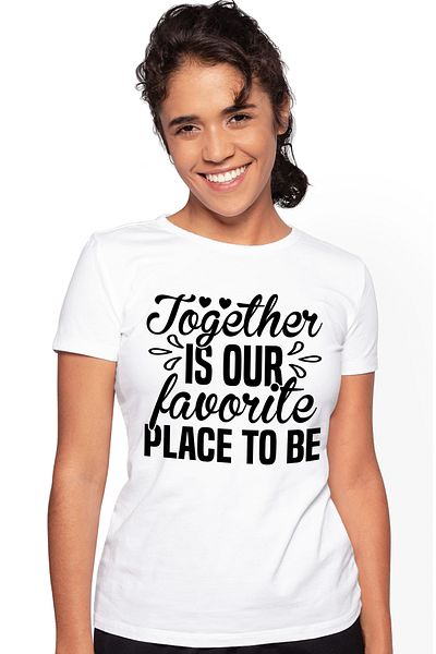 StoryGift Romania Women's T-shirt with hearts with the message "Together is our favorite place to be WHT_L
