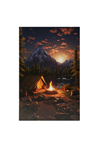 StoryGift Romania Tablou Canvas: Excursie In Aer Liber Cu Cortul Si Foc De Tabara Aprins Pe Marginea Lacului Lan