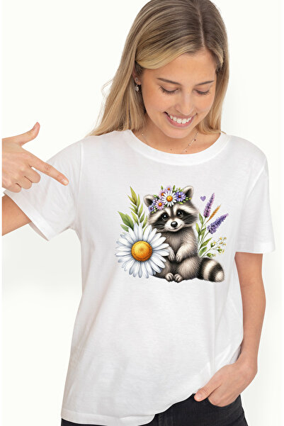 StoryGift Romania Tricou Femei cu un raton care sta in natura, mediu, florice...