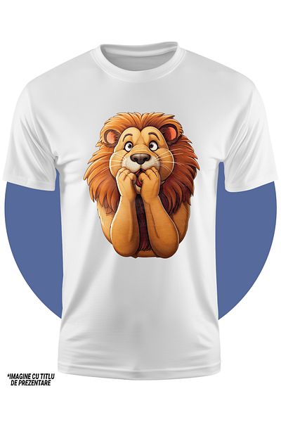 StoryGift Romania Tricou Copii Cu Un Leu Speriat, Ilustratie, Fricos, Tremura De Frica, Uimit, Socat, 100%