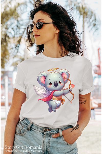 StoryGift Romania Tricou Femei cu 2 zimbri, ilustratie, costum, fular, frig, afectiune, inimioara, WHT_L