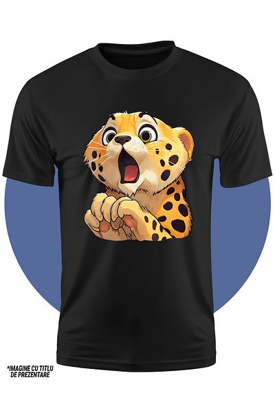 StoryGift Romania Tricou Copii Cu Un Pui De Jaguar Fricos, Ilustratie, Speriat, Vede Ceva Ireal, Tremura De