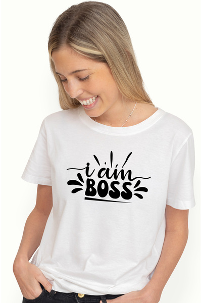 StoryGift Romania Tricou Femei cu mesajul in engleza "I am boss" - eu sunt se...