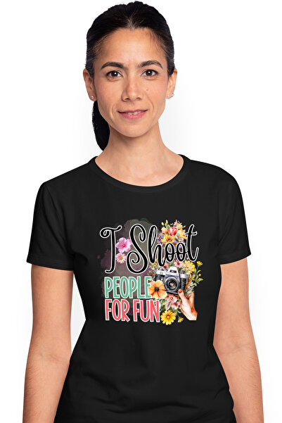 StoryGift Romania Tricou Femei cu mesajul "I shoot people for fun", ilustratie, activitate, flori, BLK_S