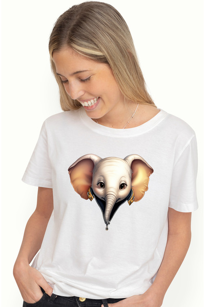 StoryGift Romania Tricou Femei cu un elefant timid, ilustratie, fermoar, surp...