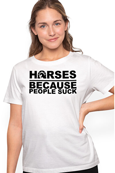 StoryGift Romania Tricou Femei pentru iubitorii de cai cu textul "Horses, because people s*ck" - o WHT_L