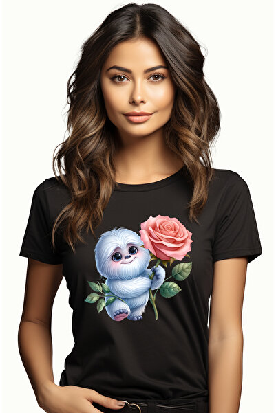 StoryGift Romania Tricou Femei cu Yeti care tine un trandafri, micut, omul za...