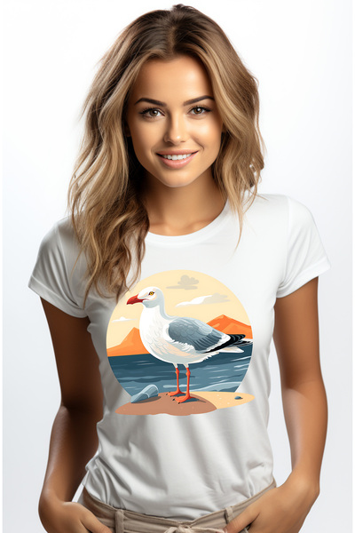 StoryGift Romania Tricou Femei cu un pescarus, ilustratie, apa, mare, pasare,...