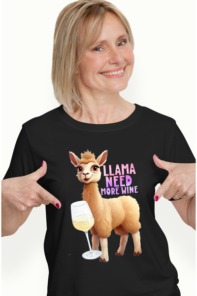 StoryGift Romania Tricou Femei cu lama si cu un pahar cu vin cu mesajul "Llam...