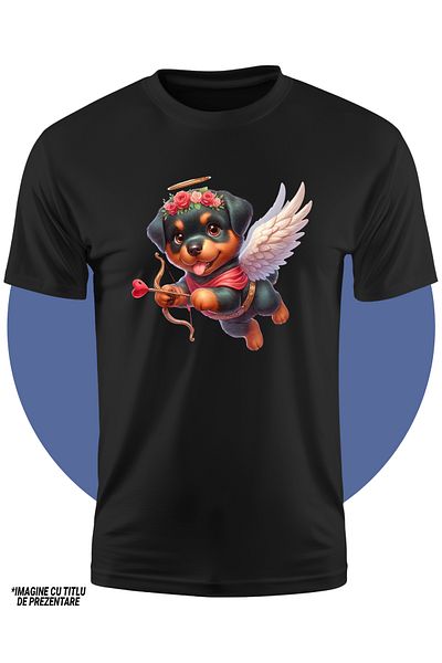 StoryGift Romania Tricou Copii Cu Un Catelus Rottweiler Cupidon Care Trage Cu Arcul, Ilustratie, Sageata Vra