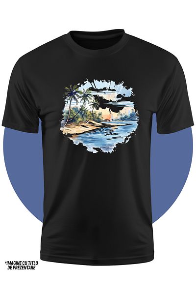 StoryGift Romania Tricou Copii Cu Un Rau, Palmieri, Ilustratie, Peisaj, Oras, Case, Apa 100% Bumbac, Unisex