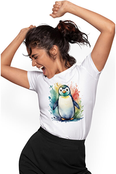 StoryGift Romania Tricou Femei cu un pinguin surprins, ilustratie, abstract, ...