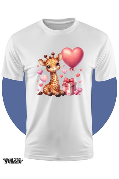StoryGift Romania Tricou Copii Cu Un Pui De Girafa Vesel, Ilustratie, Inimioare, Cadou, Fericire, Binedispus