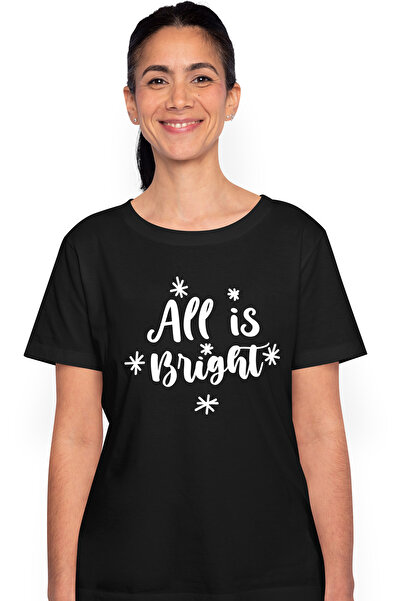 StoryGift Romania Tricou Femei cu mesajul in engleza "All is bright" - totul este luminos cu impr BLK_L